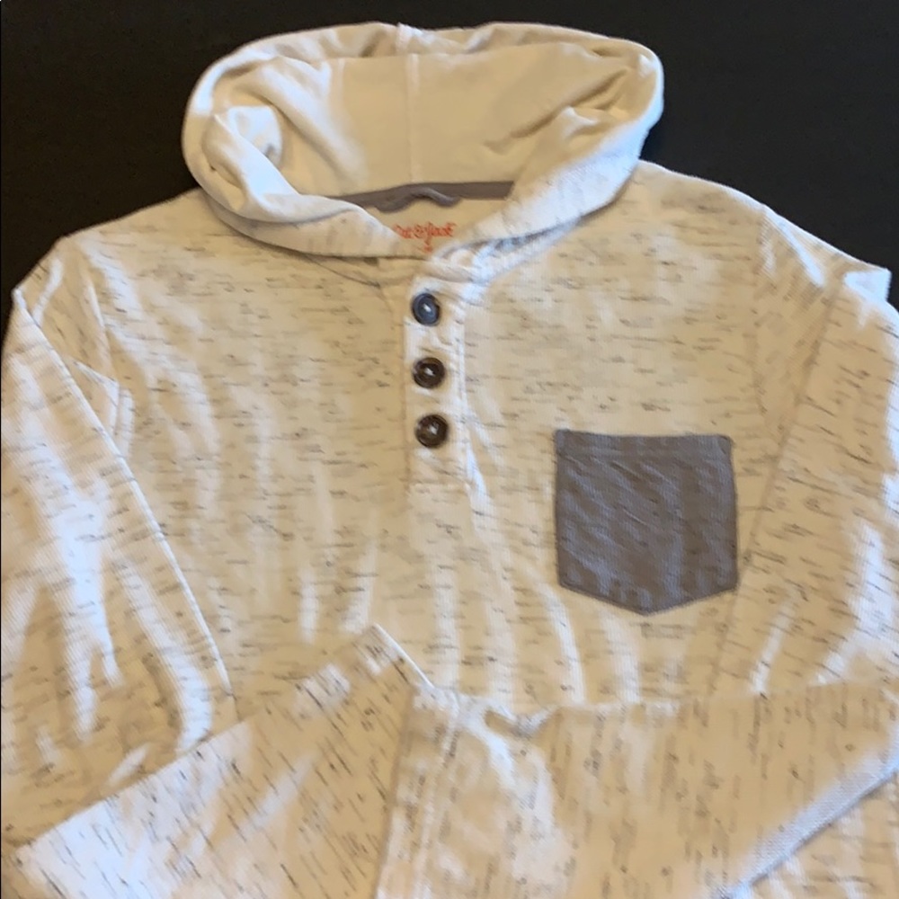 Boys XL (16) cream and grey hooded sweatshirt